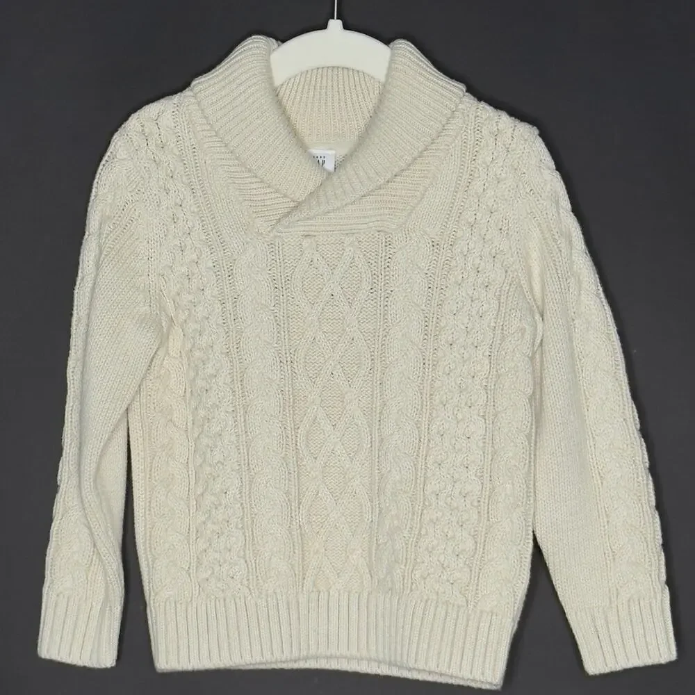 babyGap 2 Years Cable Knit Collared Sweater Cream Tan Shawl Grandpa